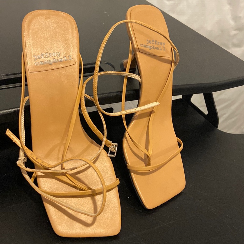 Jeffrey Campbell Strappy Square-Toe Sandals in Tan